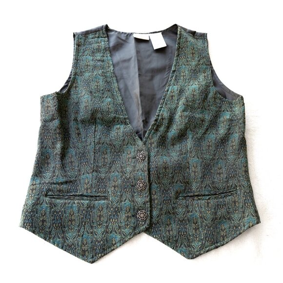 Vintage Green Brocade Vest | Dark Academia Waistcoat - Picture 1 of 7